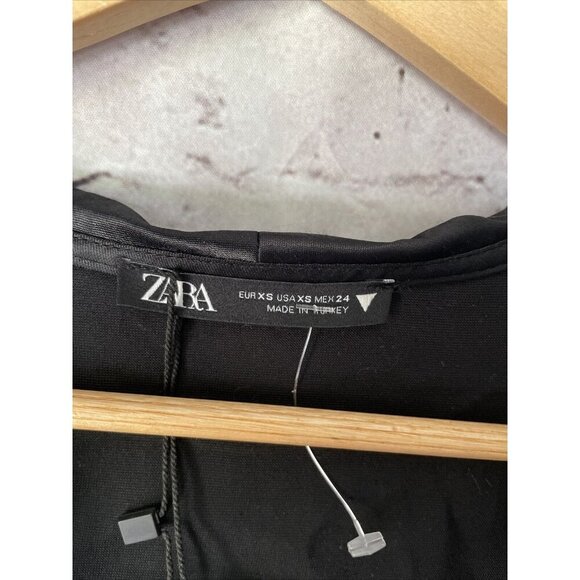 Zara Black Silky V Neck Long Sleeve Dress Rhinestone Buckles Size S Semi Formal - Picture 2 of 3